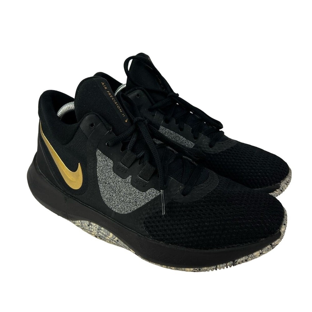 Nike Mens Size 8 Air Precision II Basketball Shoes Black Gold AA7069-090